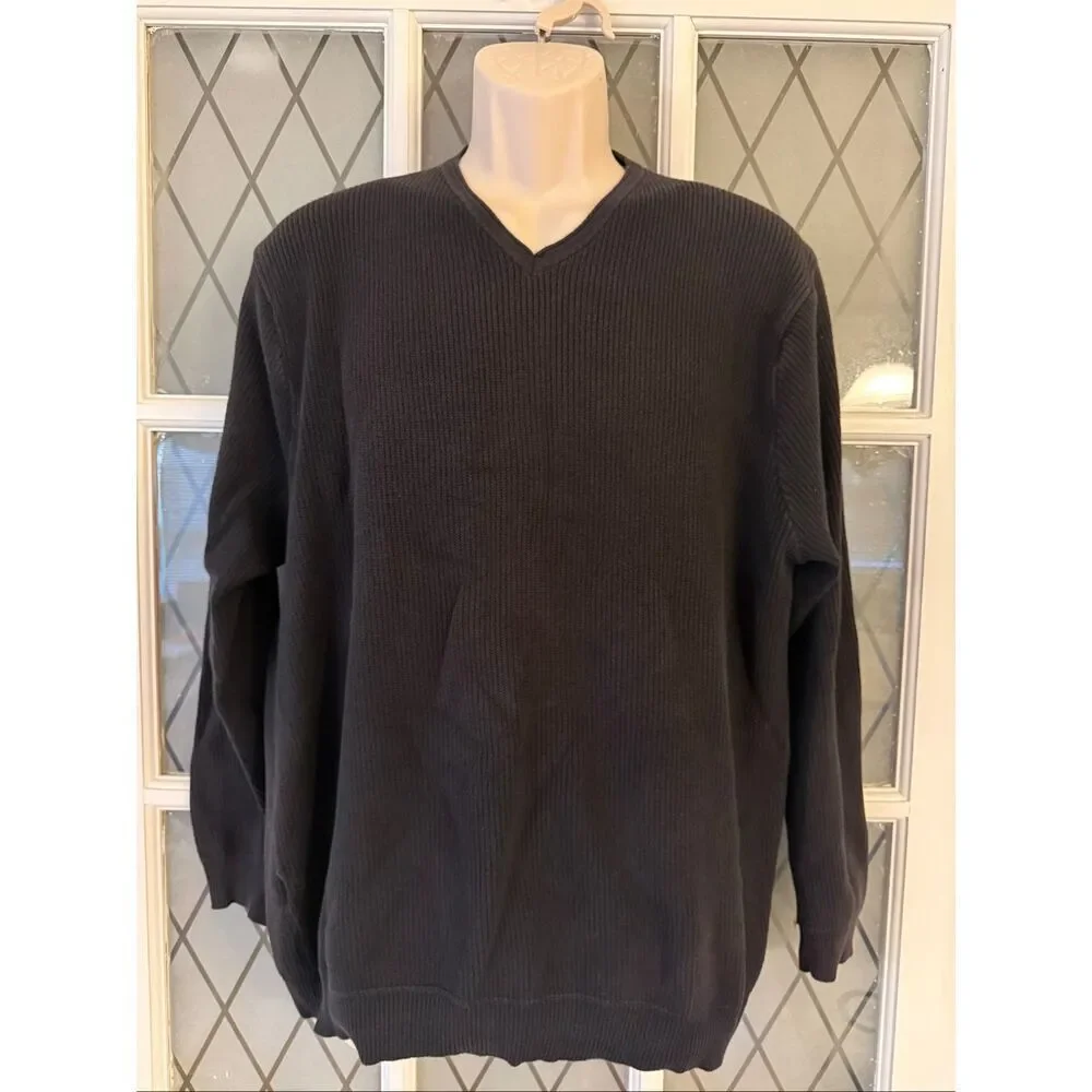 Tommy Bahama Men's Classic V-Neck Cotton Knit Sweater Ribbed Casual Black XL